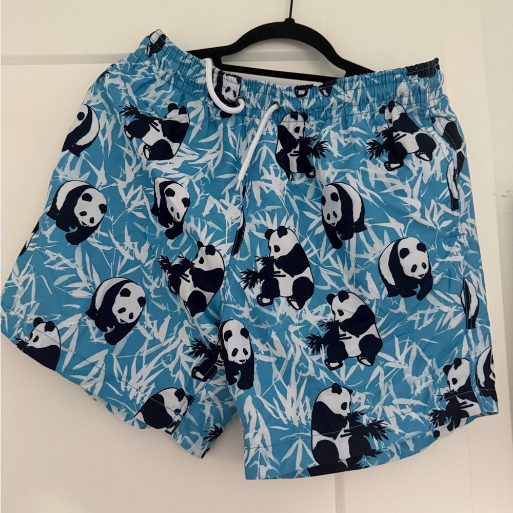 Panda Print Blue Swim Trunks